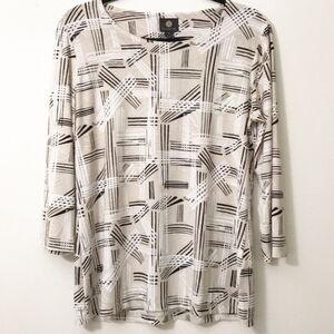 JM Collection 3/4 Sleeve Textured Blouse Neutral Geometric Print Size M